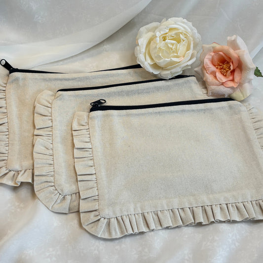 Cream Ruffle Linen Pouch