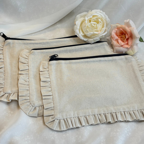 Cream Ruffle Linen Pouch